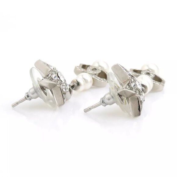 Auth CHANEL CC Logo Star Pierce Earrings Silver/White Metal/Faux Pearl - 55860i - Picture 3 of 14